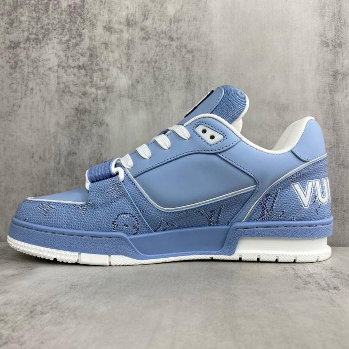 LOUIS VUITTON Trainer Cow Leather Low top Skateboard Shoes Unisex Blue