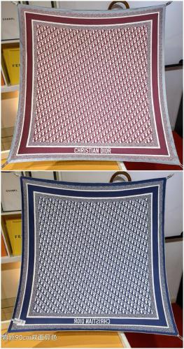 DIOR Scarves Unisex Burgundy And Marine Blue 90*90cm