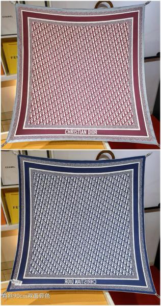 DIOR Scarves Unisex Burgundy And Marine Blue 90*90cm