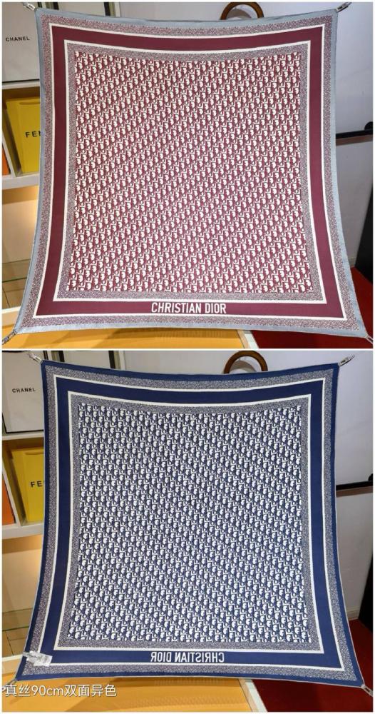 DIOR Scarves Unisex Burgundy And Marine Blue 90*90cm