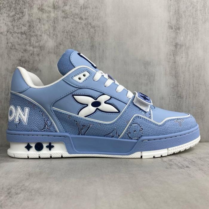 LOUIS VUITTON Trainer Cow Leather Low top Skateboard Shoes Unisex Blue