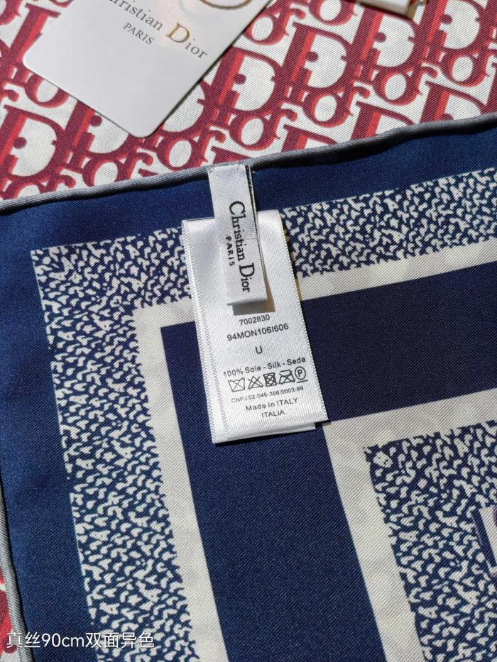 DIOR Scarves Unisex Burgundy And Marine Blue 90*90cm