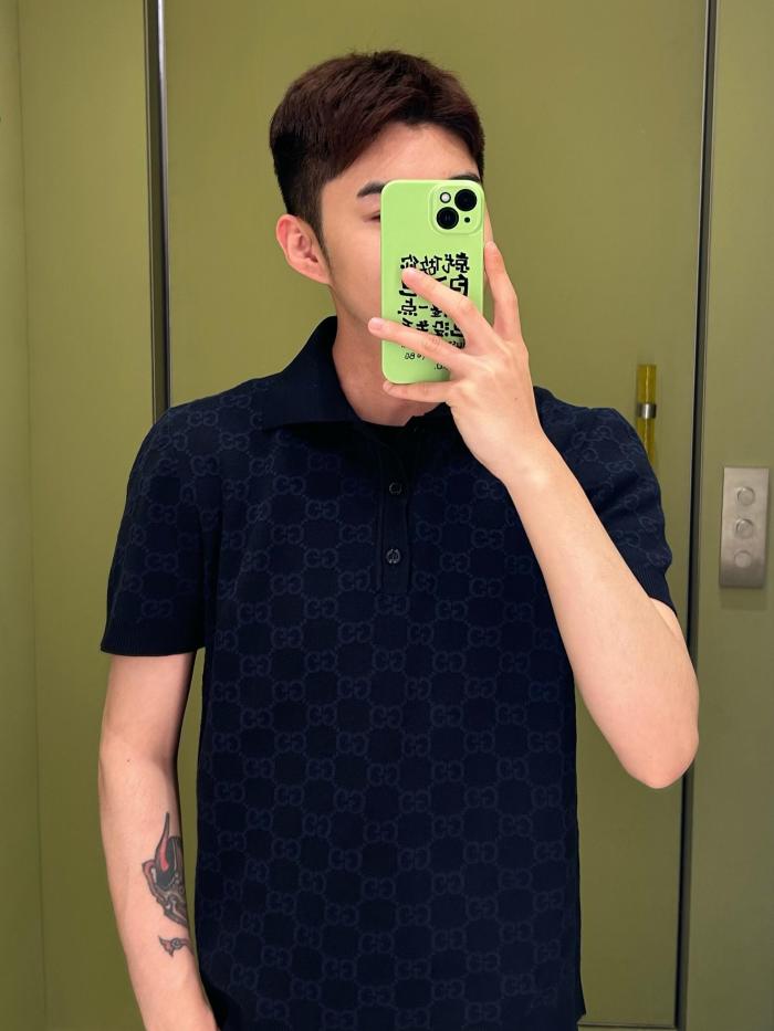 Gucci Gg Supreme Cotton Silk Polo Shirt