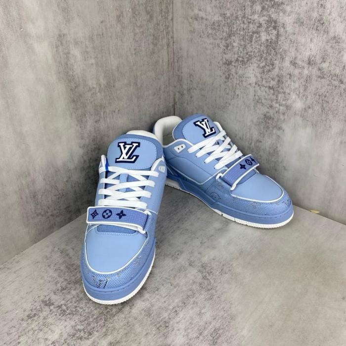 LOUIS VUITTON Trainer Cow Leather Low top Skateboard Shoes Unisex Blue