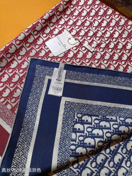 DIOR Scarves Unisex Burgundy And Marine Blue 90*90cm