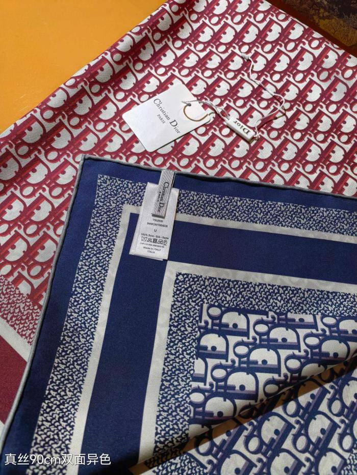 DIOR Scarves Unisex Burgundy And Marine Blue 90*90cm