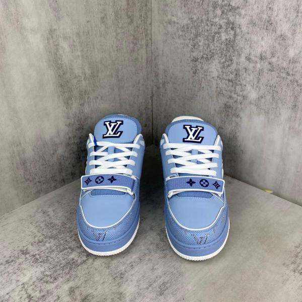 LOUIS VUITTON Trainer Cow Leather Low top Skateboard Shoes Unisex Blue