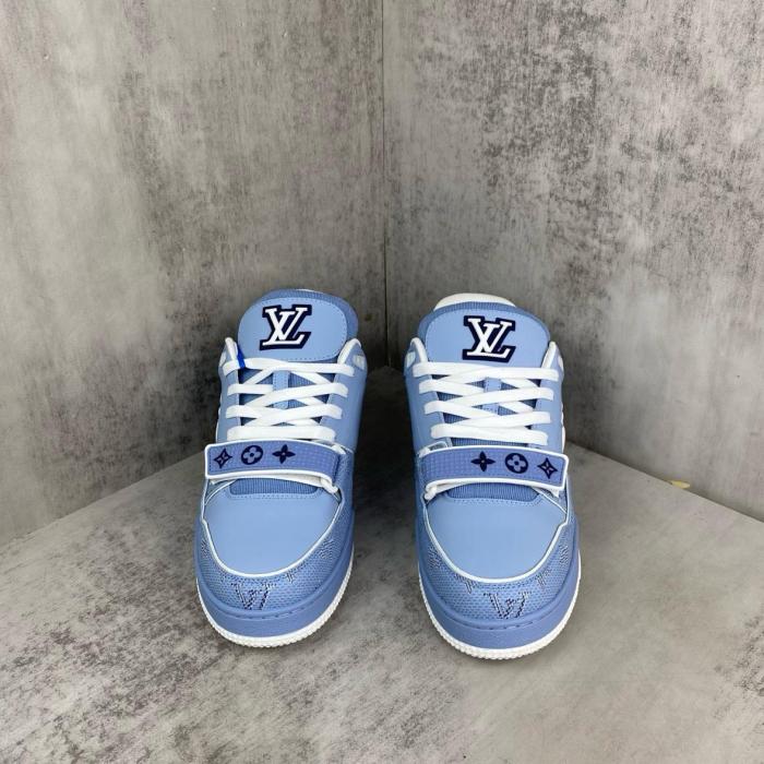 LOUIS VUITTON Trainer Cow Leather Low top Skateboard Shoes Unisex Blue