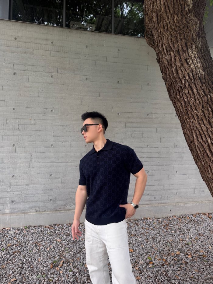 Gucci Gg Supreme Cotton Silk Polo Shirt