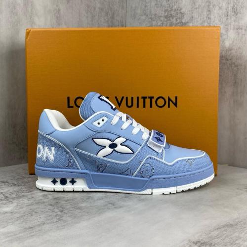 LOUIS VUITTON Trainer Cow Leather Low top Skateboard Shoes Unisex Blue