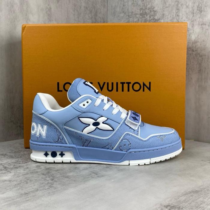 LOUIS VUITTON Trainer Cow Leather Low top Skateboard Shoes Unisex Blue