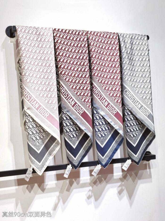 DIOR Scarves Unisex Burgundy And Marine Blue 90*90cm