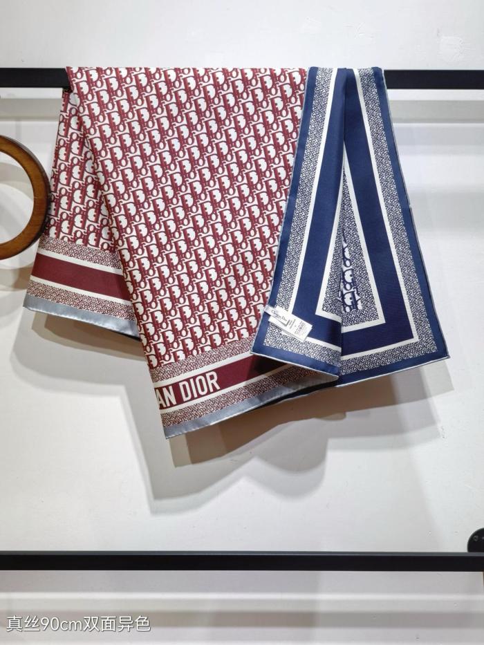DIOR Scarves Unisex Burgundy And Marine Blue 90*90cm