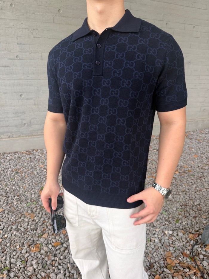 Gucci Gg Supreme Cotton Silk Polo Shirt
