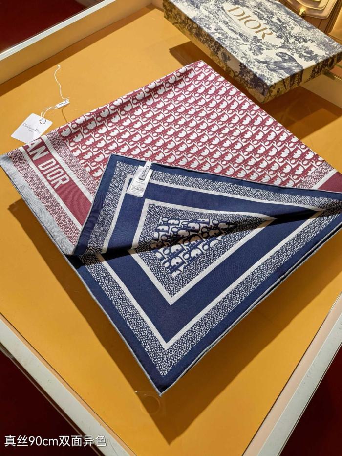 DIOR Scarves Unisex Burgundy And Marine Blue 90*90cm