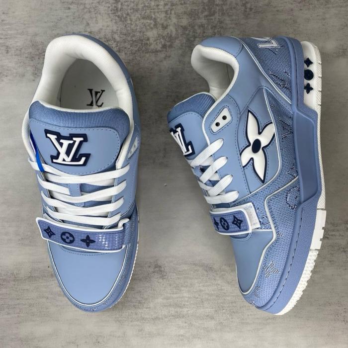 LOUIS VUITTON Trainer Cow Leather Low top Skateboard Shoes Unisex Blue