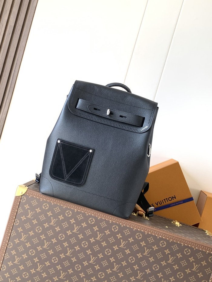 LOUIS VUITTON Steamer Touch Cow Leather Backpack Men's Black M27063 L31cm W15.5cm H39cm