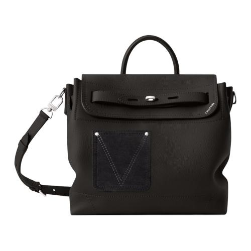 LOUIS VUITTON Steamer Calfskin One Shoulder Handbag Medium Men's Black M27061 L33cm W14cm H32cm
