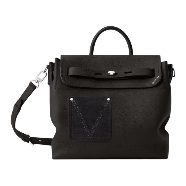 LOUIS VUITTON Steamer Calfskin One Shoulder Handbag Medium Men's Black M27061 L33cm W14cm H32cm