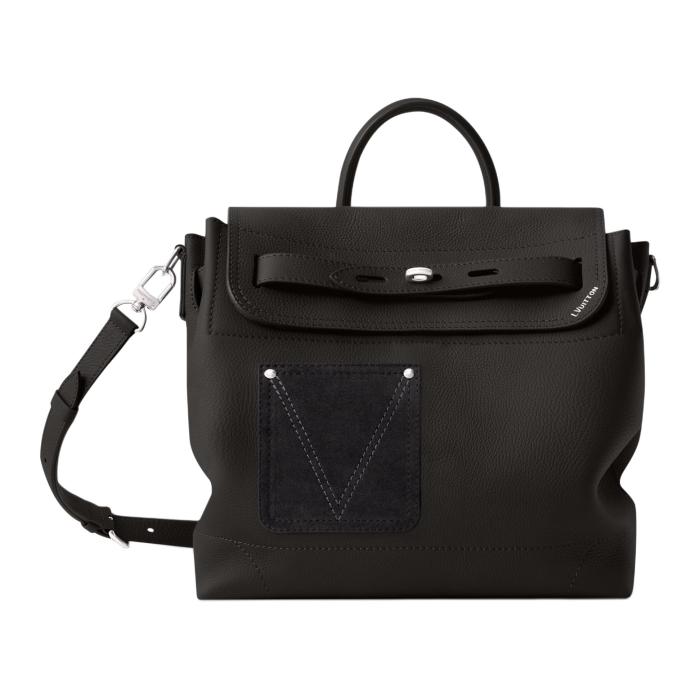 LOUIS VUITTON Steamer Calfskin One Shoulder Handbag Medium Men's Black M27061 L33cm W14cm H32cm