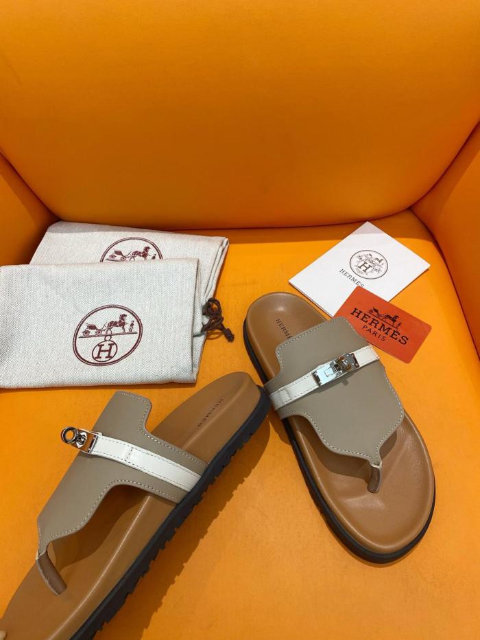 HERMES Fashion Trend Rubber Sole Flip Flops Brown