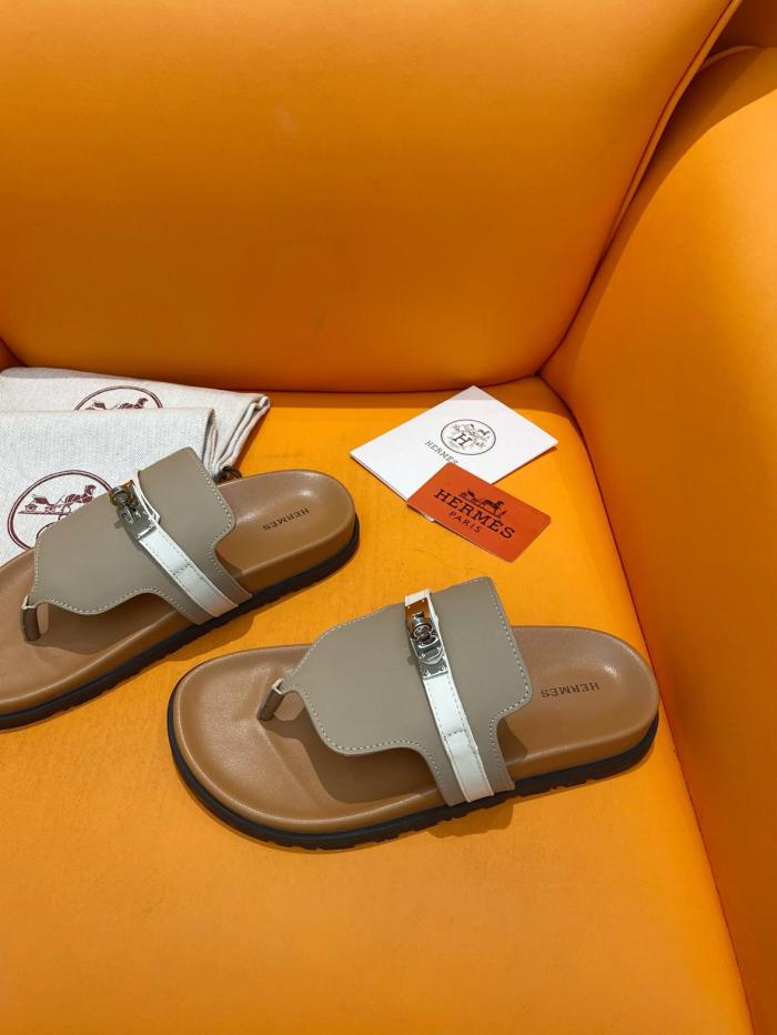 HERMES Fashion Trend Rubber Sole Flip Flops Brown