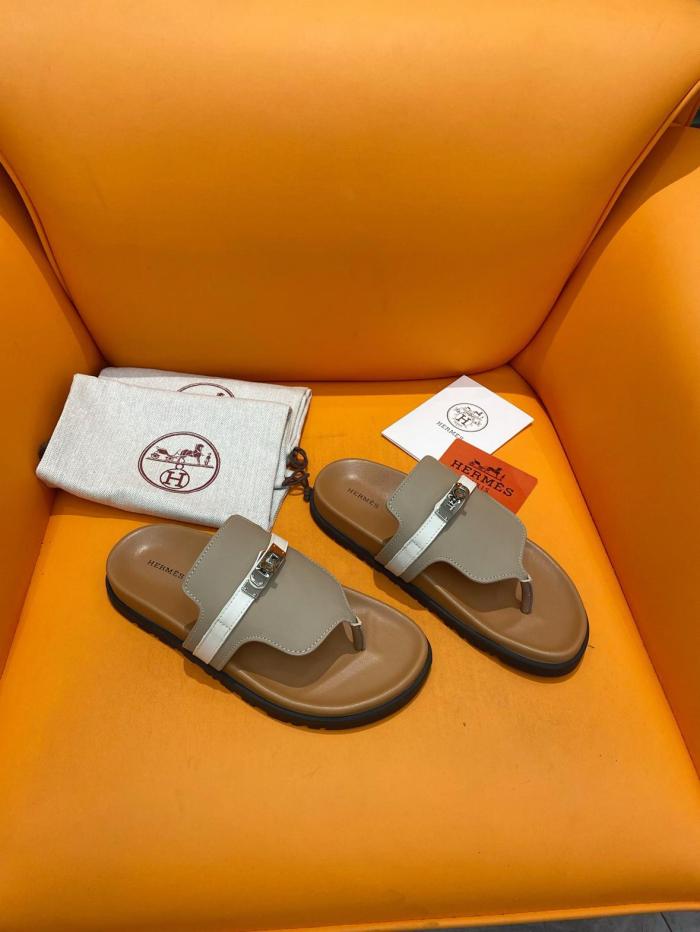 HERMES Fashion Trend Rubber Sole Flip Flops Brown