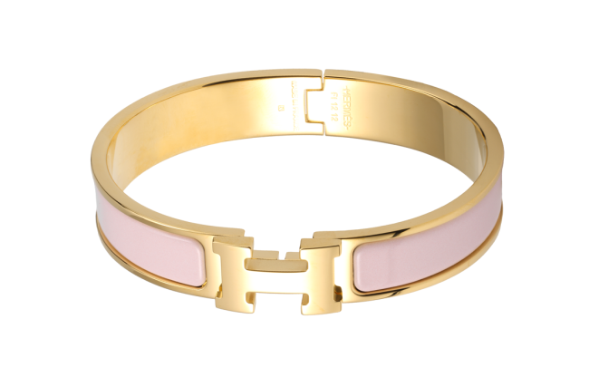 HERMES Clic H Enamel Bangles Women's Gold, Pink