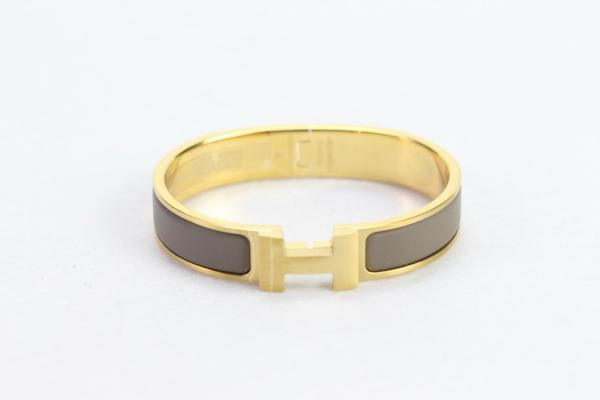 HERMES Clic H Enamel Bangles Women's Milk Tea Light Umber Gold