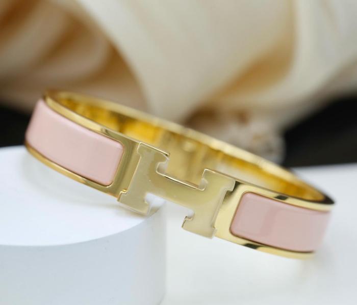 HERMES Clic H Enamel Bangles Women's Gold, Pink