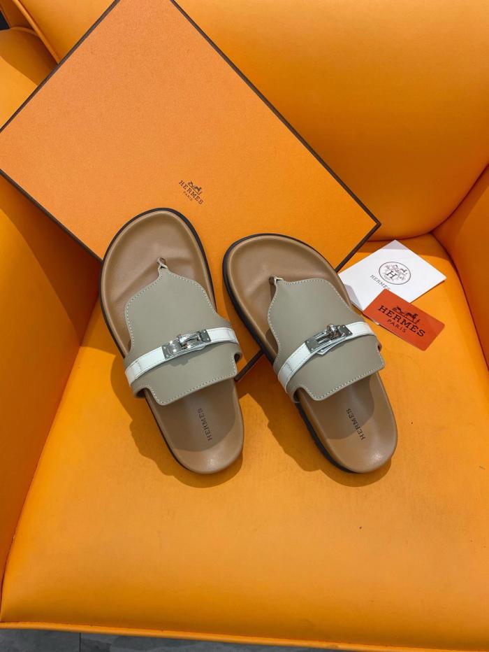 HERMES Fashion Trend Rubber Sole Flip Flops Brown