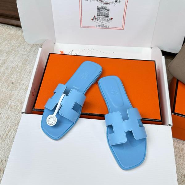 HERMES Oran Slide Slippers Women's Blue