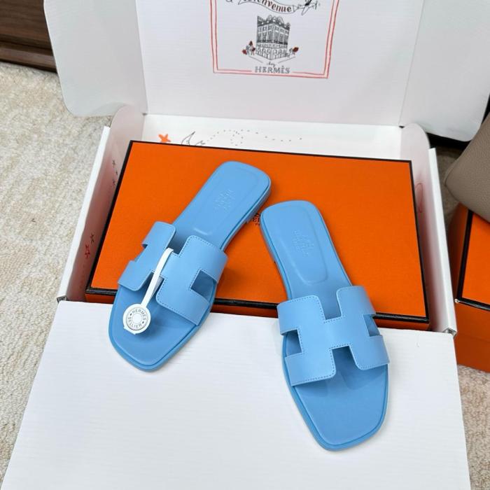 HERMES Oran Slide Slippers Women's Blue