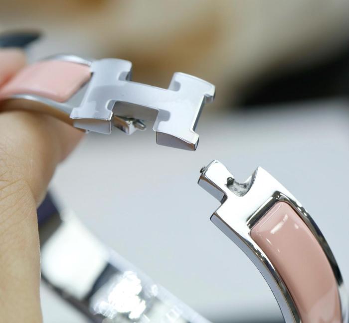 HERMES Clic H Silver Plated Bangles Women's