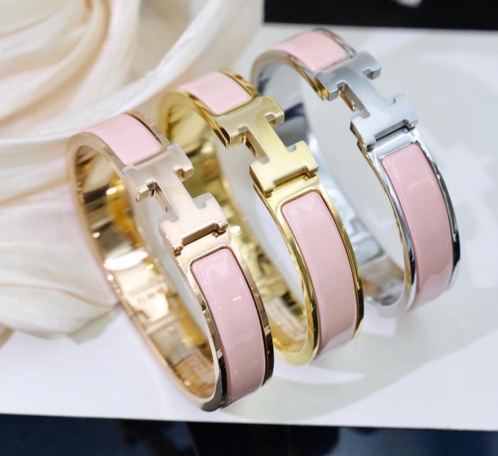 HERMES Clic H Enamel Bangles Women's Gold, Pink