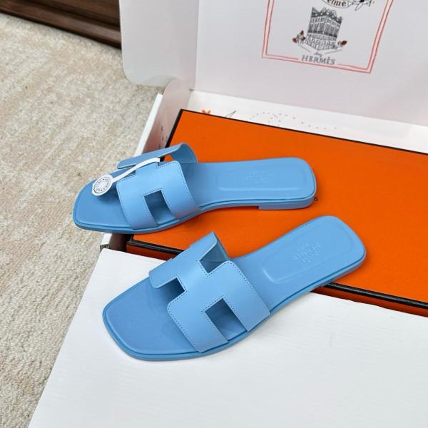 HERMES Oran Slide Slippers Women's Blue
