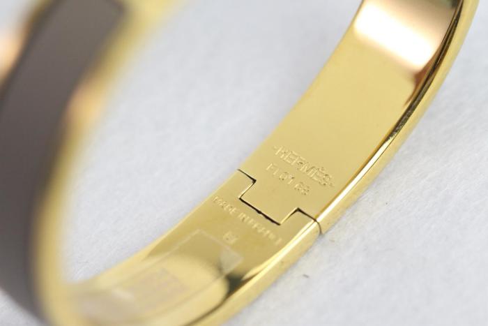 HERMES Clic H Enamel Bangles Women's Milk Tea Light Umber Gold