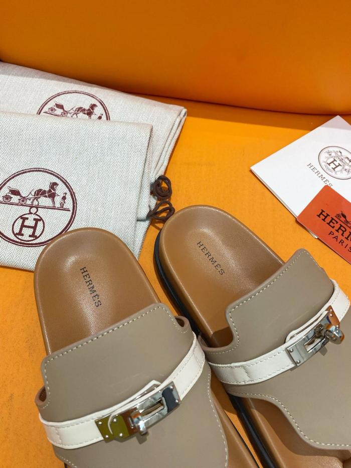 HERMES Fashion Trend Rubber Sole Flip Flops Brown
