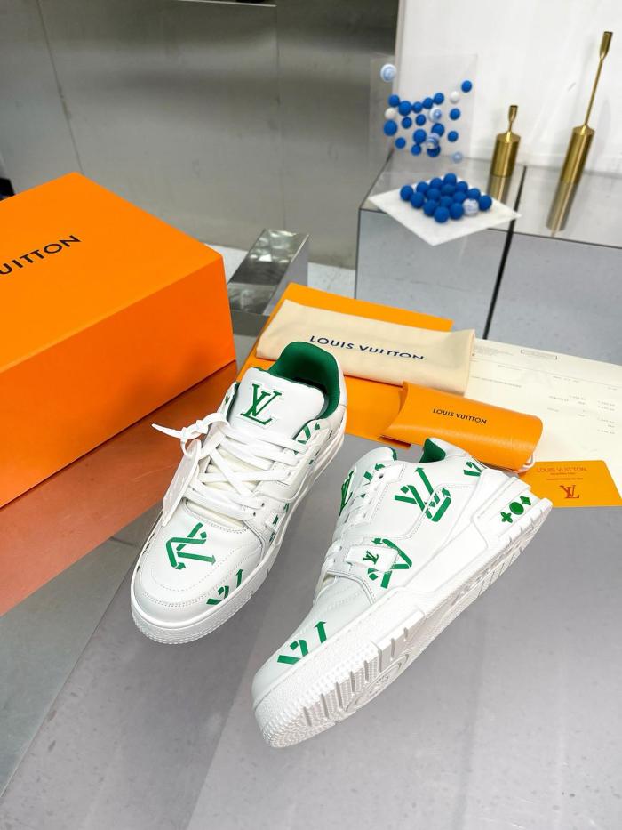 Louis Vuitton LV Trainer White Green Recycled
