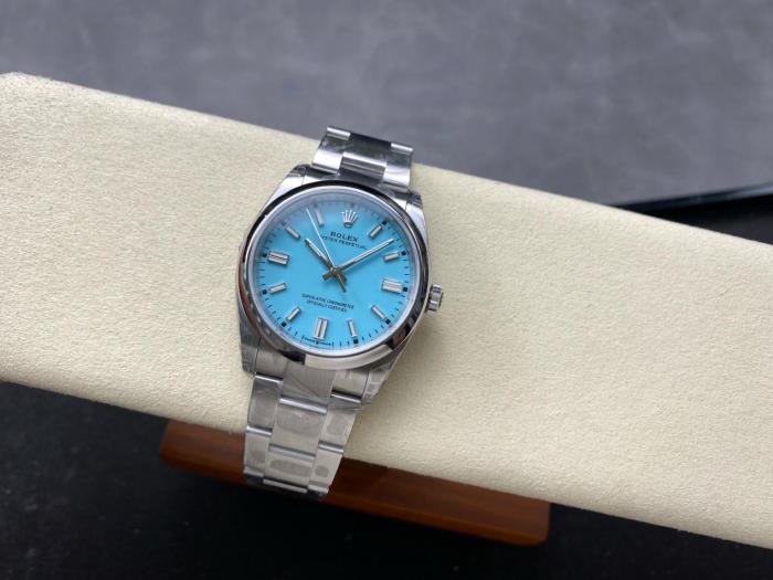ROLEX Smooth Bezel, Oyster Perpetual Type Blue/Tiffany Blue Automatic Mechanical Movement 100m Waterproof Women's Watch Case Diameter/Size 36mm