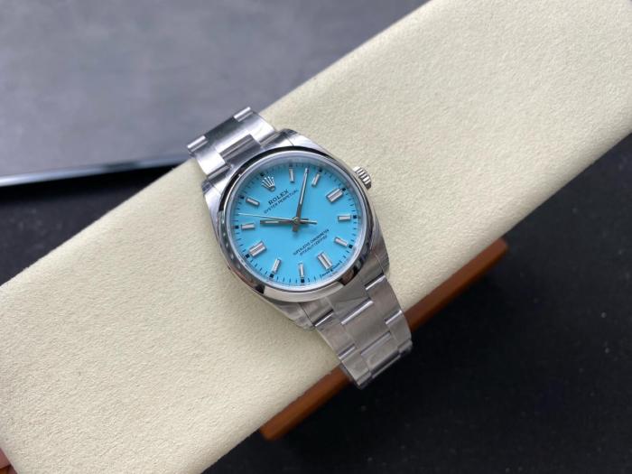ROLEX Smooth Bezel, Oyster Perpetual Type Blue/Tiffany Blue Automatic Mechanical Movement 100m Waterproof Women's Watch Case Diameter/Size 36mm