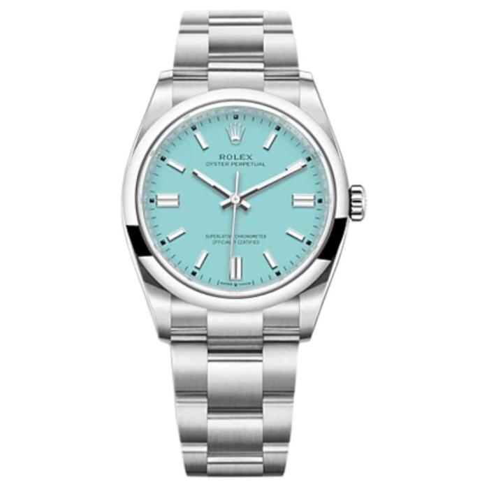 ROLEX Smooth Bezel, Oyster Perpetual Type Blue/Tiffany Blue Automatic Mechanical Movement 100m Waterproof Women's Watch Case Diameter/Size 36mm