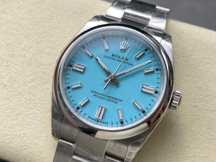 ROLEX Smooth Bezel, Oyster Perpetual Type Blue/Tiffany Blue Automatic Mechanical Movement 100m Waterproof Women's Watch Case Diameter/Size 36mm