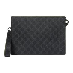 GUCCI Canvas With Leather Clutch Men's Black 768255-FACQC-1049 size 26*6*18 cm