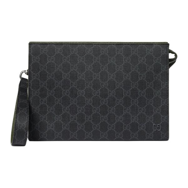 GUCCI Canvas With Leather Clutch Men's Black 768255-FACQC-1049 size 26*6*18 cm