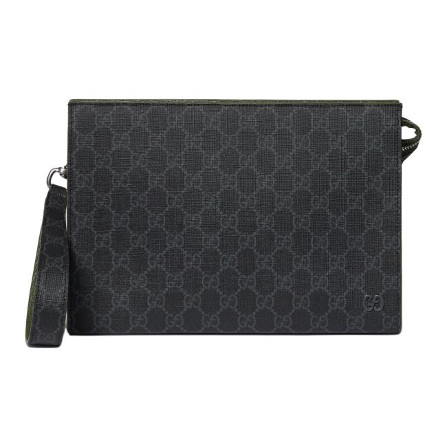 GUCCI Canvas With Leather Clutch Men's Black 768255-FACQC-1049 size 26*6*18 cm