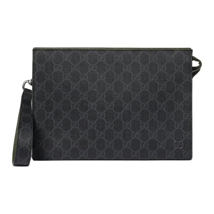 GUCCI Canvas With Leather Clutch Men's Black 768255-FACQC-1049 size 26*6*18 cm