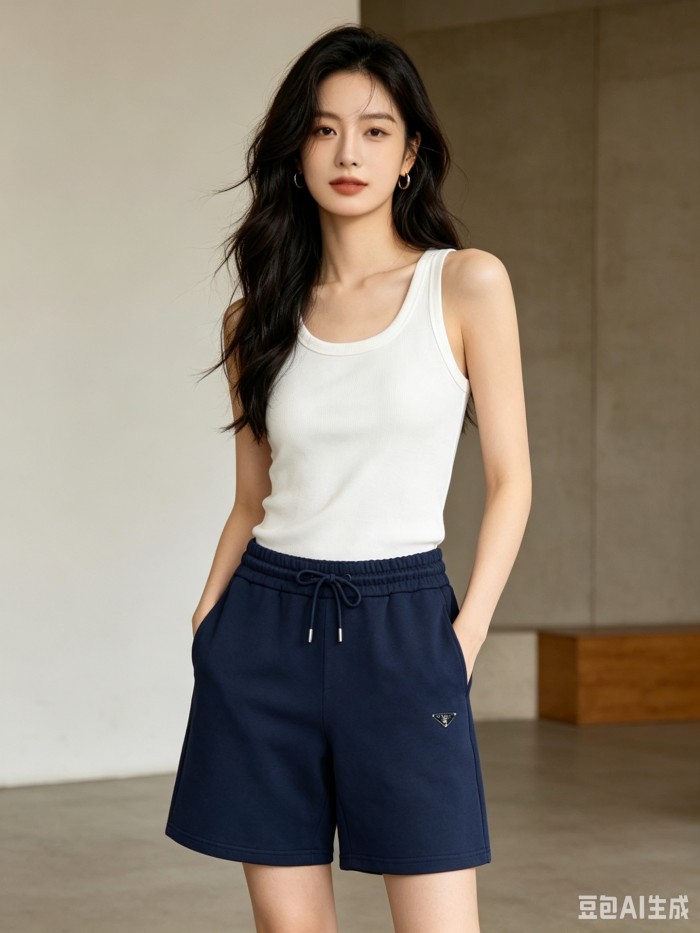 Burberry Monogram Motif Cashmere Drawcord Shorts Navy Blue