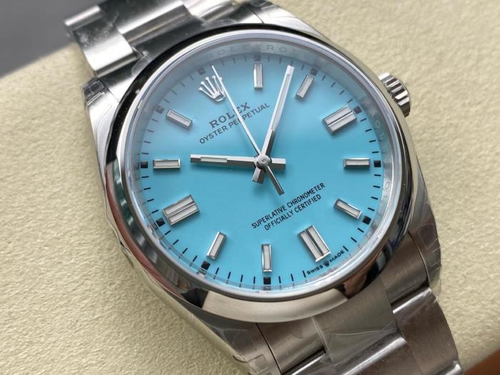 ROLEX Smooth Bezel, Oyster Perpetual Type Blue/Tiffany Blue Automatic Mechanical Movement 100m Waterproof Women's Watch Case Diameter/Size 36mm
