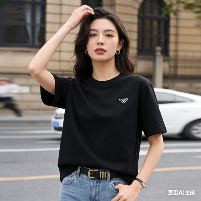 PRADA T Shirts Men's Black Crew Neck Moderate Straight Fit